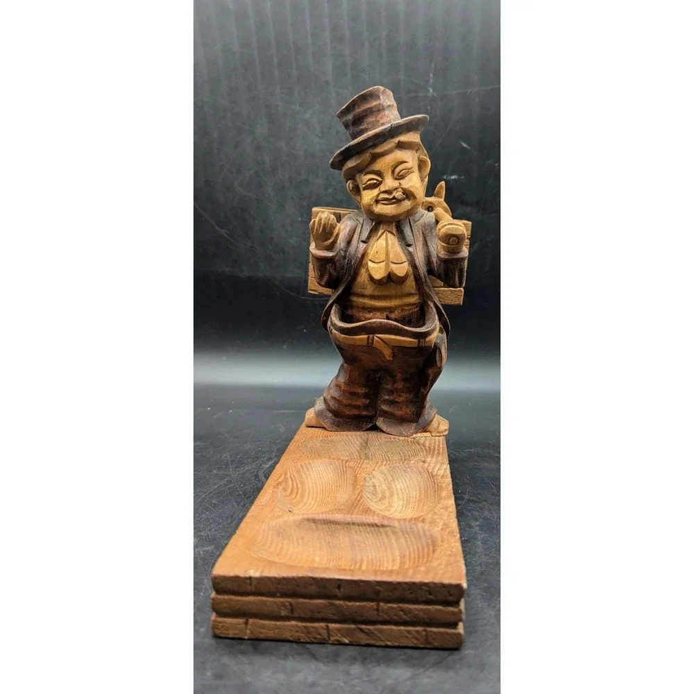 Vintage Hand Carved Wood Wooden Hobo In A Suit Pipe Holder